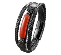 HUIANGLIYG Men'S Leather Bracelet Boho Natural Tiger Eye And Agate Protection Multilayer Braided Wristband Bangle Natural Stone Leather Bracelet For Valentine'S Day Gifts Red-Jasper 23 Cm