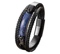 HUIANGLIYG Men'S Leather Bracelet Boho Natural Tiger Eye And Agate Protection Multilayer Braided Wristband Bangle Natural Stone Leather Bracelet For Valentine'S Day Gifts Lapis-Lazuli 19 Cm