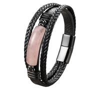 HUIANGLIYG Men'S Leather Bracelet Boho Natural Tiger Eye And Agate Protection Multilayer Braided Wristband Bangle Natural Stone Leather Bracelet For Valentine'S Day Gifts Rose-Quartz 21 Cm