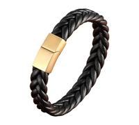 HUIANGLIYG Men'S Leather Bracelet Classic Handmade Braided Cuff Wristband With Magnetic Clasp Retro Hip Hop Punk Chunky Braided Leather Bracelet Unisex Jewelry Gifts Gold 23 Cm