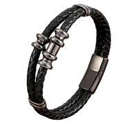 HUIANGLIYG Men'S Leather Bracelet Double Layer Braided Black Leather Wristband With Magnetic Clasp Fashion Bamboo-Shaped Accents Cuff Bracelet For Birthday Valentine'S Day Black 19 Cm