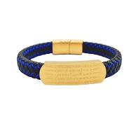 HUIANGLIYG Men'S Leather Bracelet Handmade Braided Cuff Wristband with Magnetic Clasp Engraved Five Way God of Wealth Personalised Jewellery Gift for Husband Boyfriend Dad Friend Blue Black 20Cm