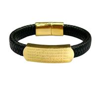 HUIANGLIYG Men'S Leather Bracelet Handmade Braided Cuff Wristband with Magnetic Clasp Engraved Five Way God of Wealth Personalised Jewellery Gift for Husband Boyfriend Dad Friend Black 20Cm