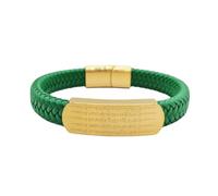 HUIANGLIYG Men'S Leather Bracelet Handmade Braided Cuff Wristband with Magnetic Clasp Engraved Five Way God of Wealth Personalised Jewellery Gift for Husband Boyfriend Dad Friend Green 22Cm