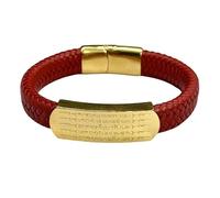 HUIANGLIYG Men'S Leather Bracelet Handmade Braided Cuff Wristband with Magnetic Clasp Engraved Five Way God of Wealth Personalised Jewellery Gift for Husband Boyfriend Dad Friend Red 22Cm