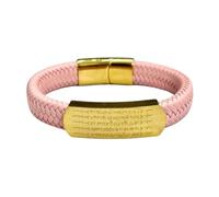 HUIANGLIYG Men'S Leather Bracelet Handmade Braided Cuff Wristband with Magnetic Clasp Engraved Five Way God of Wealth Personalised Jewellery Gift for Husband Boyfriend Dad Friend Pink 22Cm