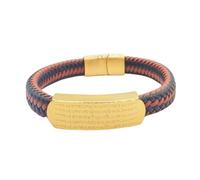 HUIANGLIYG Men'S Leather Bracelet Handmade Braided Cuff Wristband with Magnetic Clasp Engraved Five Way God of Wealth Personalised Jewellery Gift for Husband Boyfriend Dad Friend Blue Pink 20Cm