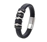 HUIANGLIYG Mens Leather Bracelet, Mens Business Leather Bracelets Simple Twist Braided Cowhide Wristband with Loops Luxury Cuff Bangle Vintage Punk Charm Jewelry Gift Idea for Father'S Day Black 19C