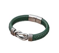 HUIANGLIYG Mens Leather Bracelet, Men'S infinity Knot Leather Bracelet Classic Two Row White Stitches Handmade Wristband Solid Color Braided Cuff Bangle with Clasp Gift for Boys Him Accessories Gree