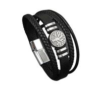 HUIANGLIYG Mens Leather Bracelet, Mens Life Tree Braided Leather Bracelet Multi Layer Handmade Woven Wristband with Clasp Vintage Viking Cuff Bangle for Father'S Day Jewelry Black 23Cm