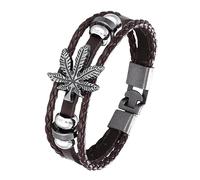HUIANGLIYG Mens Leather Bracelet, Men'S Maple Leaf Genuine Bracelet Multi Layer Twist Woven Wristband Classic Handmade Braided Leather Rope Bangle Fashion Retro Jewelry Gift for Couples Brown 21Cm