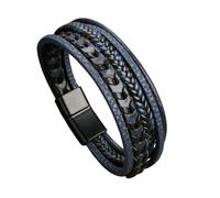 HUIANGLIYG Men'S Leather Bracelet Multi Layer Braided Leather Wristband with Magnetic Clasp Stylish Punk Rock Cuff Bangle for Men Unique Handmade Jewelry Gift Dark Blue 19Cm