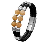 HUIANGLIYG Men'S Leather Bracelet Natural Rutilated Quartz/Amethyst Beaded Bracelet With Magnetic Clasp Double Layers Braided Leather Cuff Wristband For Men Women Rutilated Quartz-White 19 Cm