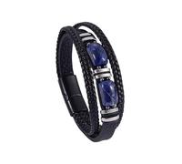 HUIANGLIYG Mens Leather Bracelet Natural Stone Protection Multilayer Braided Wristband Bangle Rope Braided Cuff Bracelets Vintage Punk Jewelry Gifts For Men Women Lapis Lazuli 21 Cm