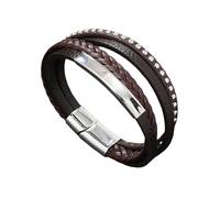 HUIANGLIYG Mens Leather Bracelet, Studded Leather Bracelets for Men Multi Layer Braided Spikes Cuff Wristband Magnetic Clasp Vintage Punk Handmade Jewelry Gift for Him Brown 21Cm