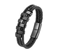 HUIANGLIYG Mens Leather Bracelet, Three Row Black Braided Leather Bracelets for Men Handmade Twist Woven Rope Wristband with Beads Stylish Punk Cuff Bangle Gift Idea for Dad Friends Brother Sons Bla