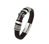 HUIANGLIYG Mens Leather Bracelet, Vintage Cross Genuine Leather Wristband for Men Classic Handmade Braided Religious Cuff Bangle with Magnetic Clasp Casual Wide Cross Bracelet Gift for Boys Him Acce