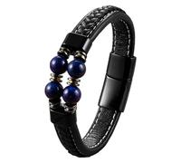 HUIANGLIYG Men'S Leather Bracelet With Natural Stone Beads Unisex Handmade Braided Leather Cuff Bracelet Magnetic Clasp Wrap Wristband Jewelry Gift For Boyfriend Dad Brother Lapis Lazuli 21 Cm