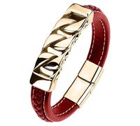 HUIANGLIYG Men'S Leather Braided Bracelet Viking Handmade Leather Bracelet With Magnetic Clasp Punk Gold Plated Cuban Chain Cuff Bangle Jewelry Accessories Red 21 Cm