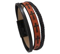 HUIANGLIYG Mens Leather Cross Bracelet Handmade Multi-Layer Braided Faith Cuff Bracelets Wristband With Magnetic Closure Religious Memorial Bangle Gifts For Men Women Orange 21.5 Cm