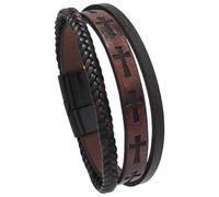 HUIANGLIYG Mens Leather Cross Bracelet Handmade Multi-Layer Braided Faith Cuff Bracelets Wristband With Magnetic Closure Religious Memorial Bangle Gifts For Men Women Brown 21.5 Cm