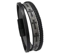 HUIANGLIYG Mens Leather Cross Bracelet Handmade Multi-Layer Braided Faith Cuff Bracelets Wristband With Magnetic Closure Religious Memorial Bangle Gifts For Men Women Grey 21.5 Cm
