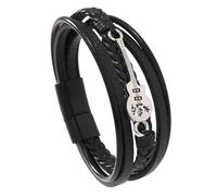 HUIANGLIYG Men'S Leather Guitar Bracelet Multi Layer Braided Leather Wrap Wristband Stylish Rock Cuff Bangle with Magnetic Clasp Unique Handmade Jewelry Gift for Music Lovers Black Buckle 21Cm