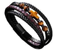 HUIANGLIYG Men'S Leather & Stone Cross Bracelet Classic Handmade Multi-Layer Braided Leather Bracelet With Magnetic Clasp Faith Religious Jewelry For Men Women Tiger Eye 21 Cm