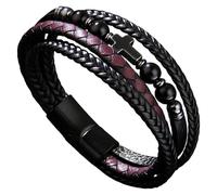 HUIANGLIYG Men'S Leather & Stone Cross Bracelet Classic Handmade Multi-Layer Braided Leather Bracelet With Magnetic Clasp Faith Religious Jewelry For Men Women Black Onyx 21 Cm