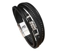 HUIANGLIYG Men'S Leather Wrap Bracelet Multi Strand Handmade Braided Wristband with Textured Beads Charms Adjustable Punk Rock Wristband for Daily Wear Gifts for Him Black 21.5Cm