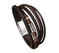 HUIANGLIYG Men'S Leather Wrap Bracelet Multi Strand Handmade Braided Wristband with Textured Beads Charms Adjustable Punk Rock Wristband for Daily Wear Gifts for Him Dark Brown 20.5Cm