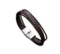 HUIANGLIYG Men'S Leather Wristband Multi Layer Braided Leather Bracelet with Magnetic Clasp Stylish Casual Wristband Gift for Boyfriend Brother Dad Brown 20Cm