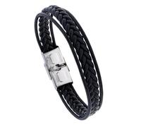 HUIANGLIYG Men'S Leather Wristband Multi Layer Braided Leather Bracelet with Magnetic Clasp Stylish Casual Wristband Gift for Boyfriend Brother Dad Black 22Cm