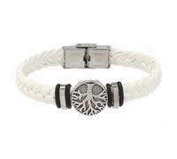 HUIANGLIYG Mens Life Tree Braided Leather Bracelet Handmade Twist Woven Wristband with Clasp Vintage Viking Cuff Bangle Father'S Day Birthday Jewelry Gifts for Him White 19Cm