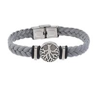 HUIANGLIYG Mens Life Tree Braided Leather Bracelet Handmade Twist Woven Wristband with Clasp Vintage Viking Cuff Bangle Father'S Day Birthday Jewelry Gifts for Him Gray 21Cm