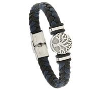 HUIANGLIYG Mens Life Tree Braided Leather Bracelet Handmade Twist Woven Wristband with Clasp Vintage Viking Cuff Bangle Father'S Day Birthday Jewelry Gifts for Him Dark Blue 23Cm