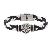 HUIANGLIYG Mens Life Tree Braided Leather Bracelet Handmade Twist Woven Wristband with Clasp Vintage Viking Cuff Bangle Father'S Day Birthday Jewelry Gifts for Him Black and White 19Cm