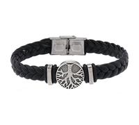HUIANGLIYG Mens Life Tree Braided Leather Bracelet Handmade Twist Woven Wristband with Clasp Vintage Viking Cuff Bangle Father'S Day Birthday Jewelry Gifts for Him Black 19Cm