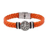 HUIANGLIYG Mens Life Tree Braided Leather Bracelet Handmade Twist Woven Wristband with Clasp Vintage Viking Cuff Bangle Father'S Day Birthday Jewelry Gifts for Him Orange 23Cm