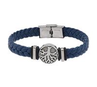 HUIANGLIYG Mens Life Tree Braided Leather Bracelet Handmade Twist Woven Wristband with Clasp Vintage Viking Cuff Bangle Father'S Day Birthday Jewelry Gifts for Him Navy 23Cm