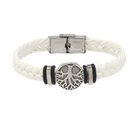 HUIANGLIYG Mens Life Tree Leather Bracelet Handmade Braided Leather Wristbands with Buckle Vintage Viking Bangle Wristband Christmas Birthday Gifts for Him White 21.5Cm