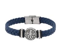 HUIANGLIYG Mens Life Tree Leather Bracelet Handmade Braided Leather Wristbands with Buckle Vintage Viking Bangle Wristband Christmas Birthday Gifts for Him Navy 21Cm