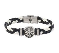 HUIANGLIYG Mens Life Tree Leather Bracelet Handmade Braided Leather Wristbands with Buckle Vintage Viking Bangle Wristband Christmas Birthday Gifts for Him Black and White 21.5Cm