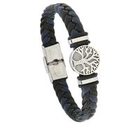 HUIANGLIYG Mens Life Tree Leather Bracelet Handmade Braided Leather Wristbands with Buckle Vintage Viking Bangle Wristband Christmas Birthday Gifts for Him Black Blue 21Cm