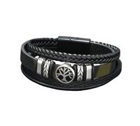 HUIANGLIYG Men'S Life Tree Leather Bracelet Multi-Layer Braided Rope Wristband with Magnetic Clasp Vintage Punk Camo Cuff Bangle Thoughtful Gift for Dad Husband Boyfriend Black and Green 21Cm
