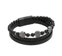 HUIANGLIYG Men'S Life Tree Leather Braided Bracelet with Natural Stone Multi-Layer Twist Woven Handmade Wristband Simple Charm Cuff Bangle for Couple Friendship Jewelry Birthday Gift Obsidian 23Cm