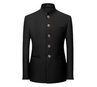 HUIANGLIYG Men's Mandarin Collar Suit Jacket Lightweight Lined Sport Coats Single Breasted Slim Fit Formal Blazer Business Casual Men's Dress Coat for Wedding Banquet Party Black L