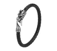 HUIANGLIYG Men'S Monolayer Layers Braided Leather Bracelet Vintage Chinese Dragon Shape Wristband Fashion Punk Cuff Wrap Bangle For Cosplay Rave Festival Black 20 Cm