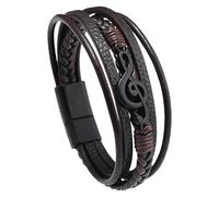 HUIANGLIYG Mens Multi-Layer Braided Leather Bracelet Creative Music Note Cuff Wristband Bangle With Magnetic Clasp Punk Rock Jewelry Gifts For Music Lover Brown 21.5 Cm