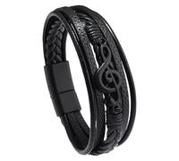 HUIANGLIYG Mens Multi-Layer Braided Leather Bracelet Creative Music Note Cuff Wristband Bangle With Magnetic Clasp Punk Rock Jewelry Gifts For Music Lover Black 21.5 Cm
